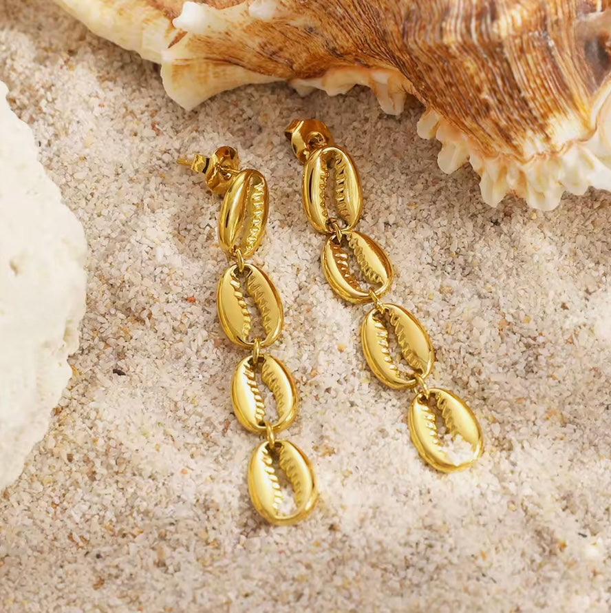 Gold Cowrie Shell Link Earrings